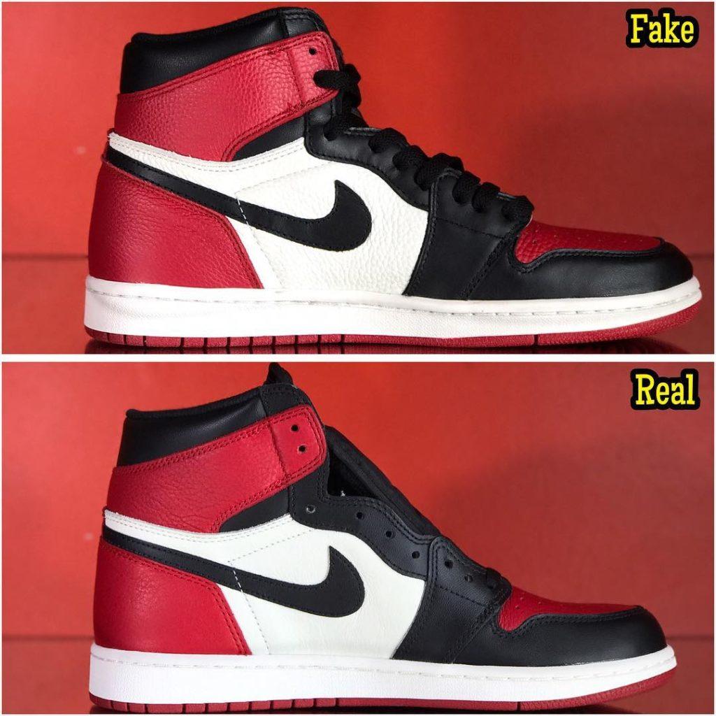 aj1 bred toe real fake side