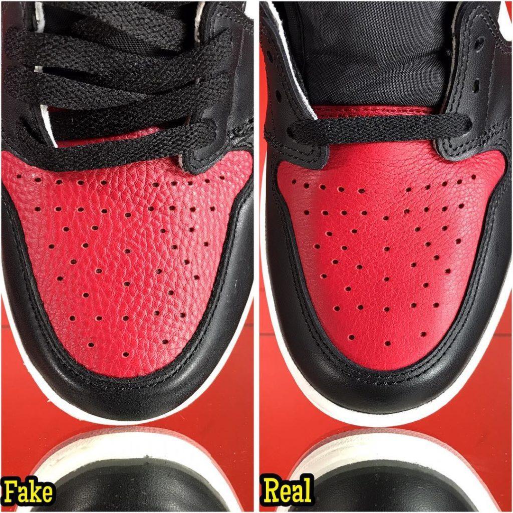 aj1 bred toe real fake toebox